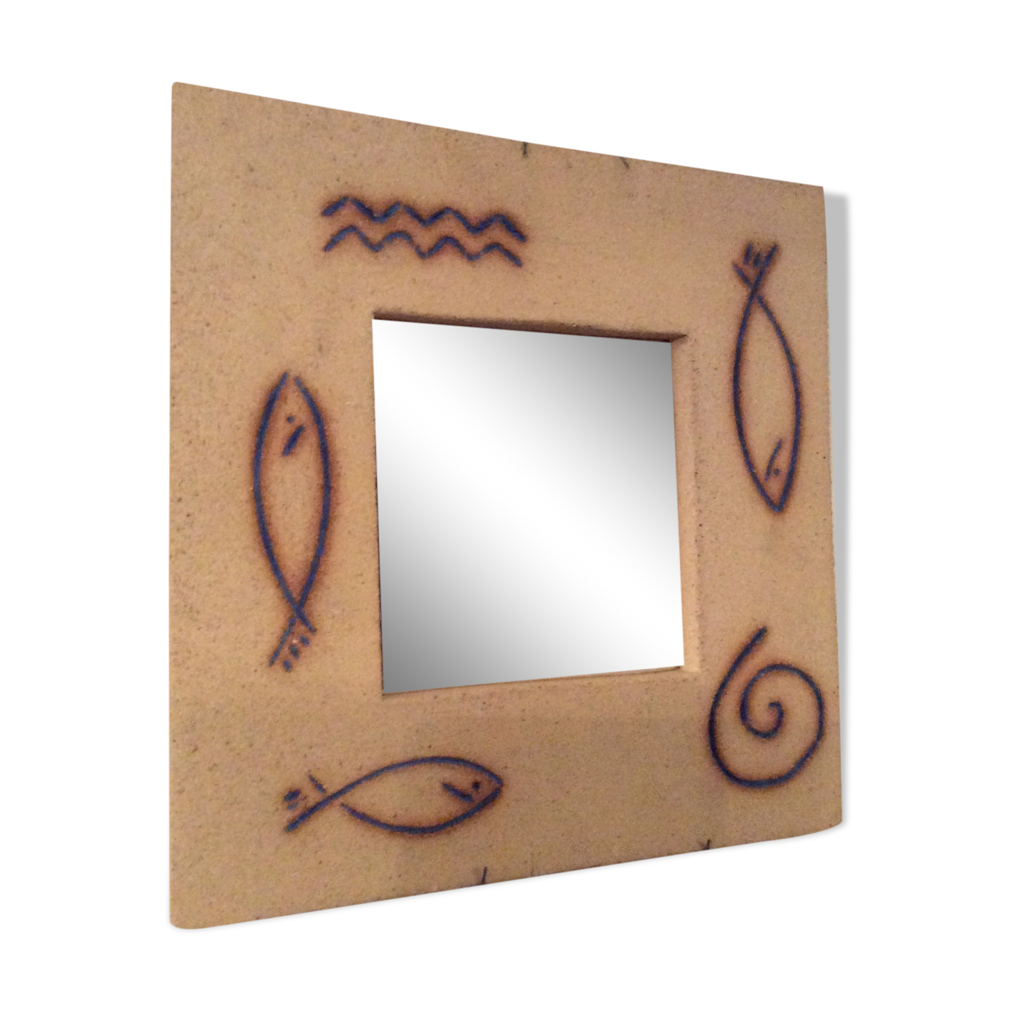 Vintage mirror of the 70s and 80s in concrete signed