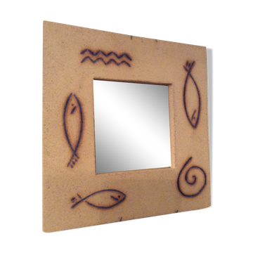 Vintage mirror of the 70s and 80s in concrete signed