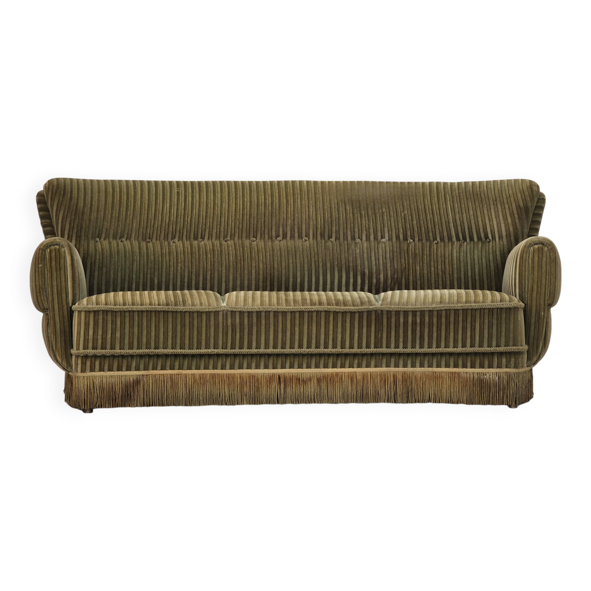 1960s, Danish 3-seater "Banan" sofa, original green velour.