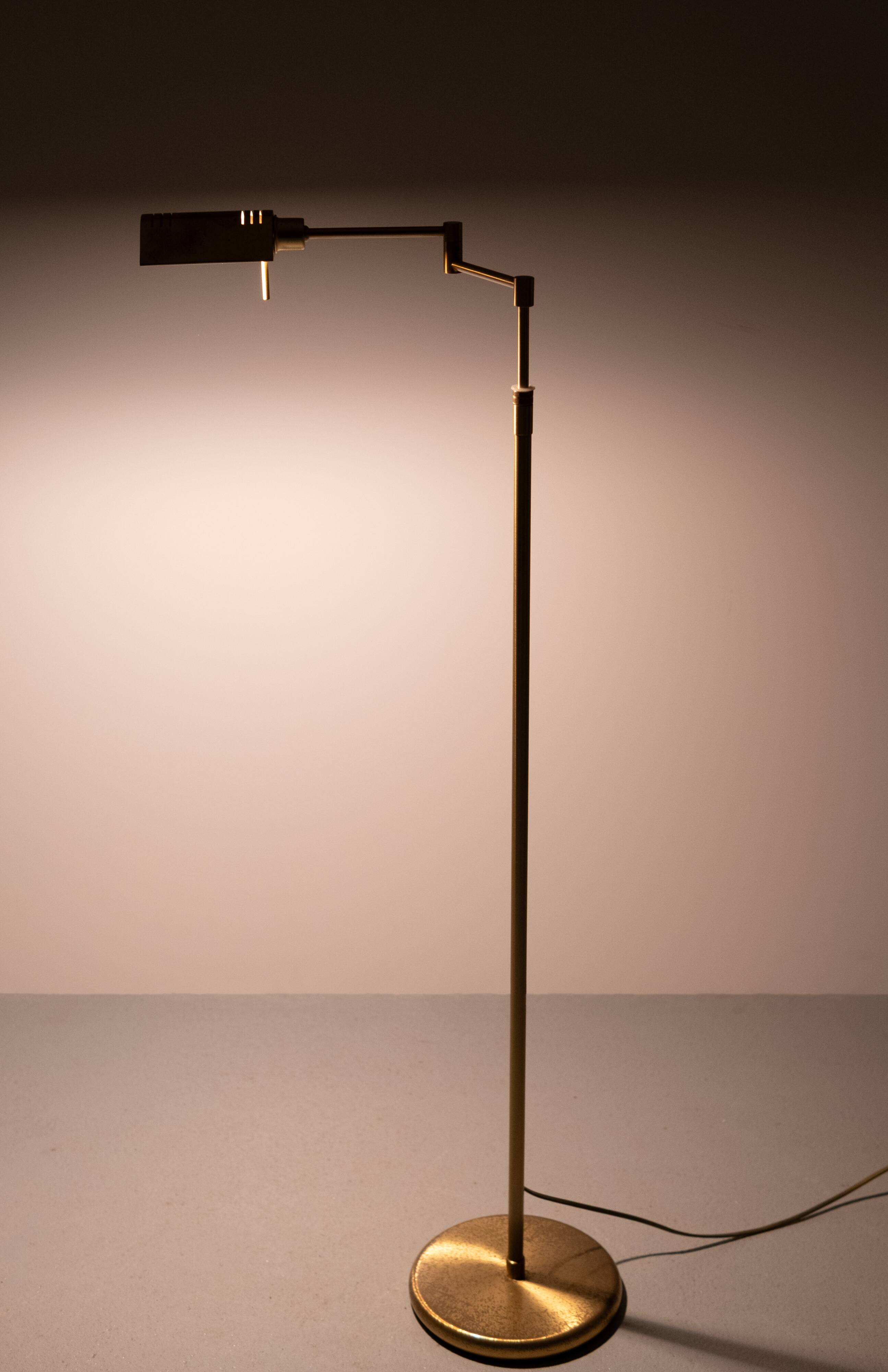 Brass Swing Arm Library floor lamp Holtkoetter Germany 1980s