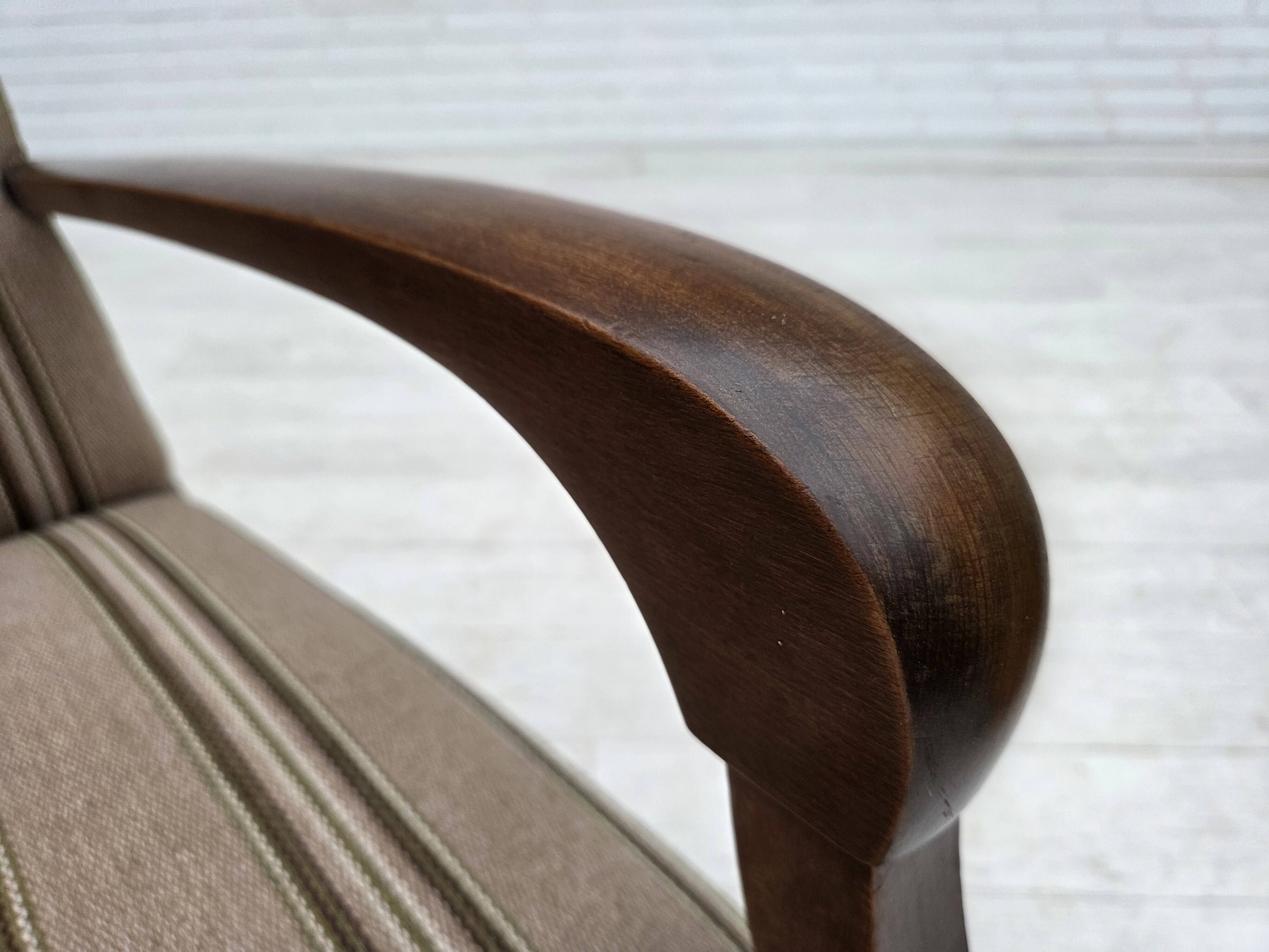 1950s, Danish 2-seater sofa, beige furniture wool fabric, beech wood legs.