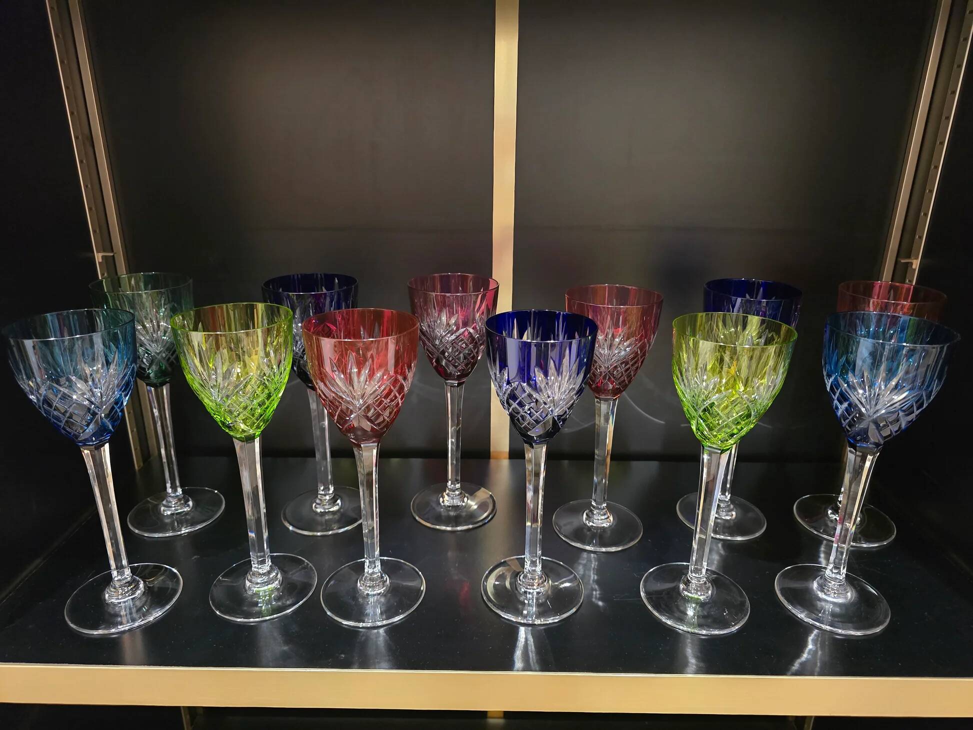 12 coloured cups / glasses Saint-Louis model Chantilly