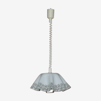 Suspension vintage en verre & plexiglas blanc au cordon extensible