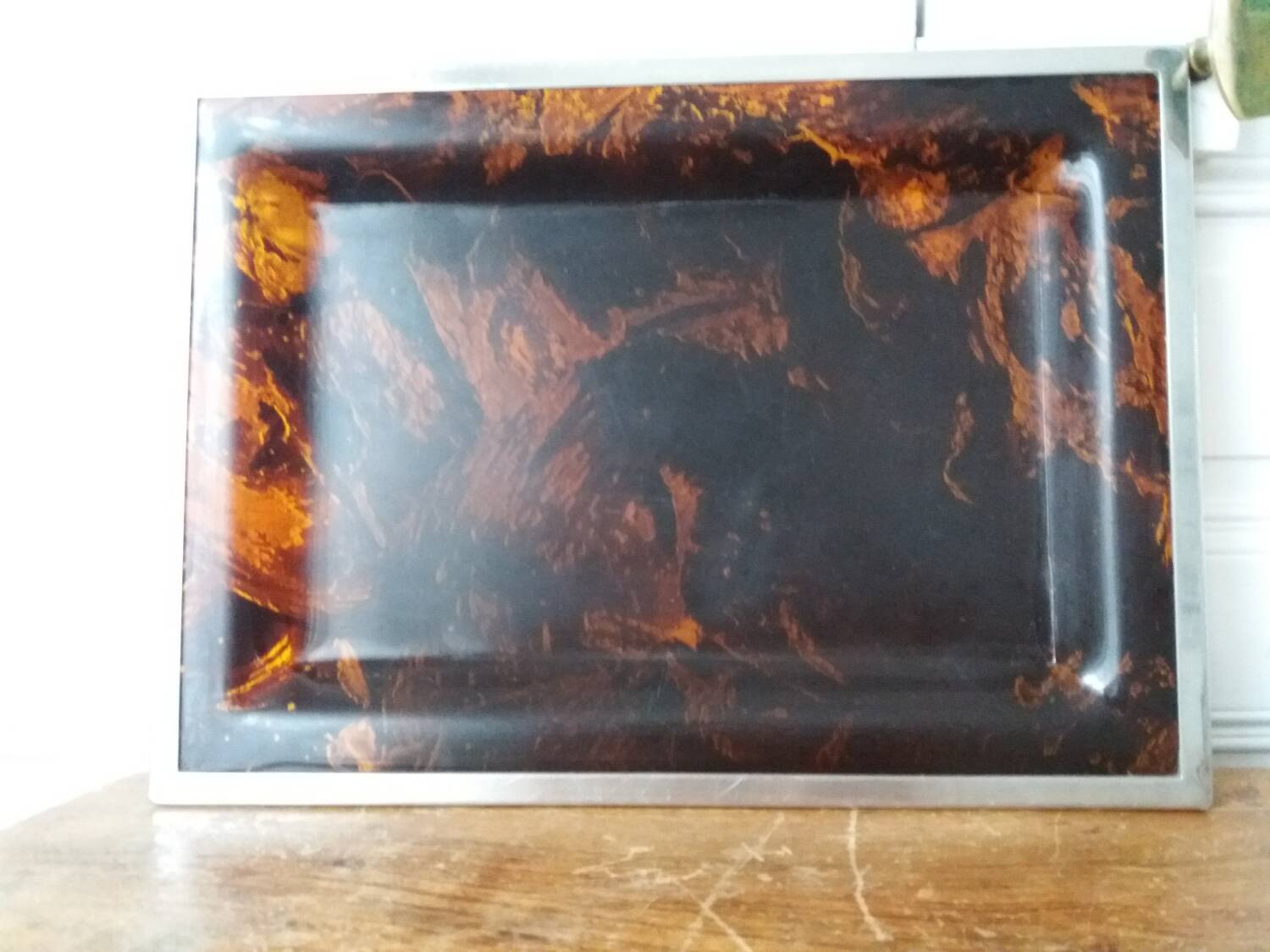 Vintage lucite tray imitating tortoiseshell