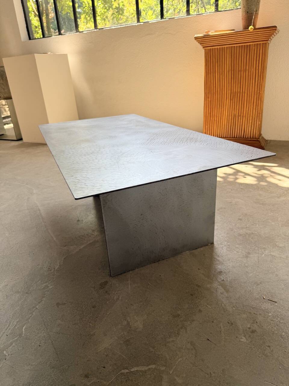 Handcrafted metal coffee table from the 1970s