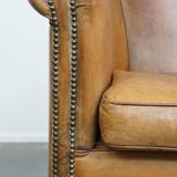 Vintage Sheepskin Leather 2-Seater Sofa in English Style