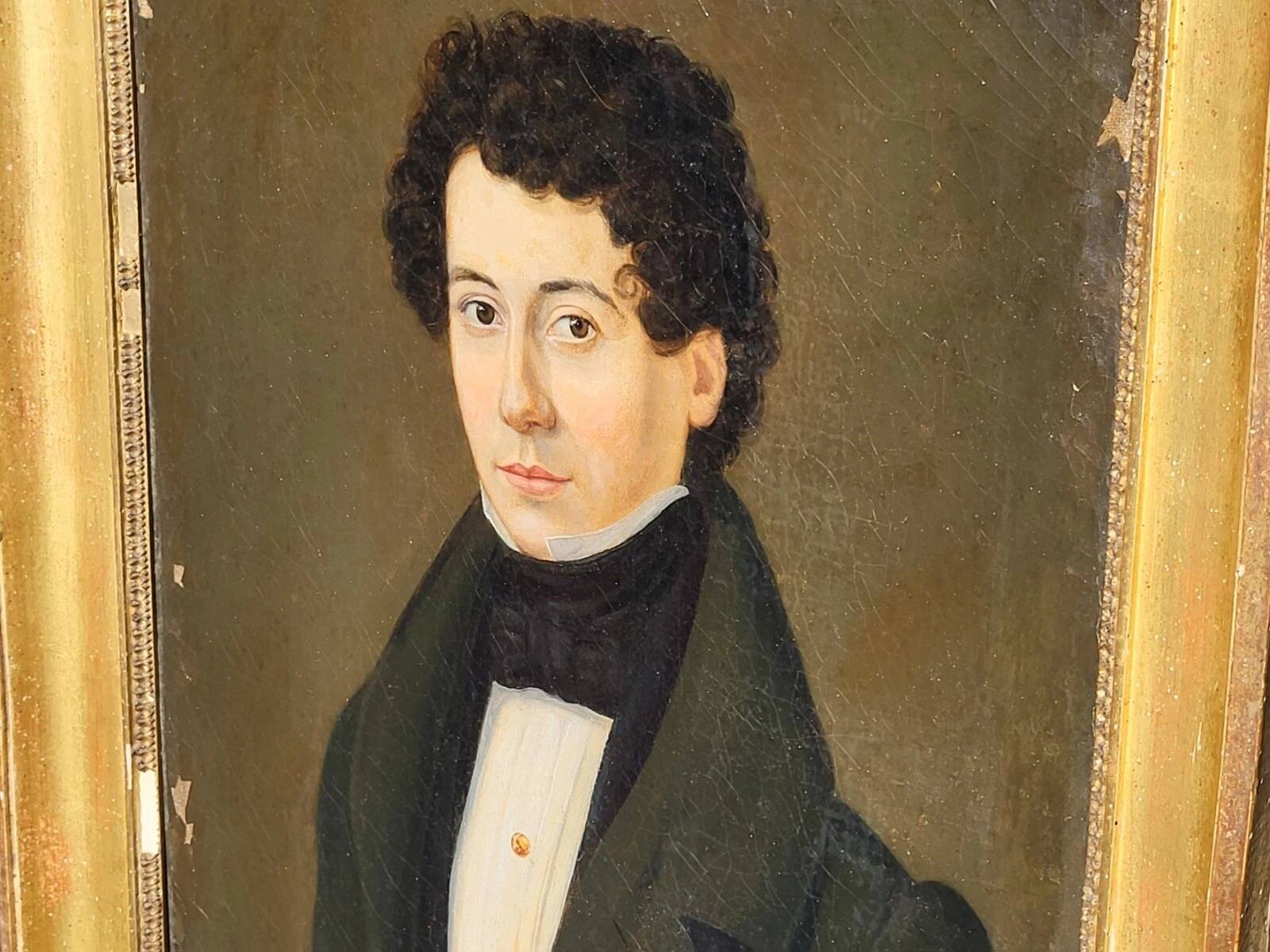 Portrait d'un jeune homme en huile sur toile du 19ème siècle