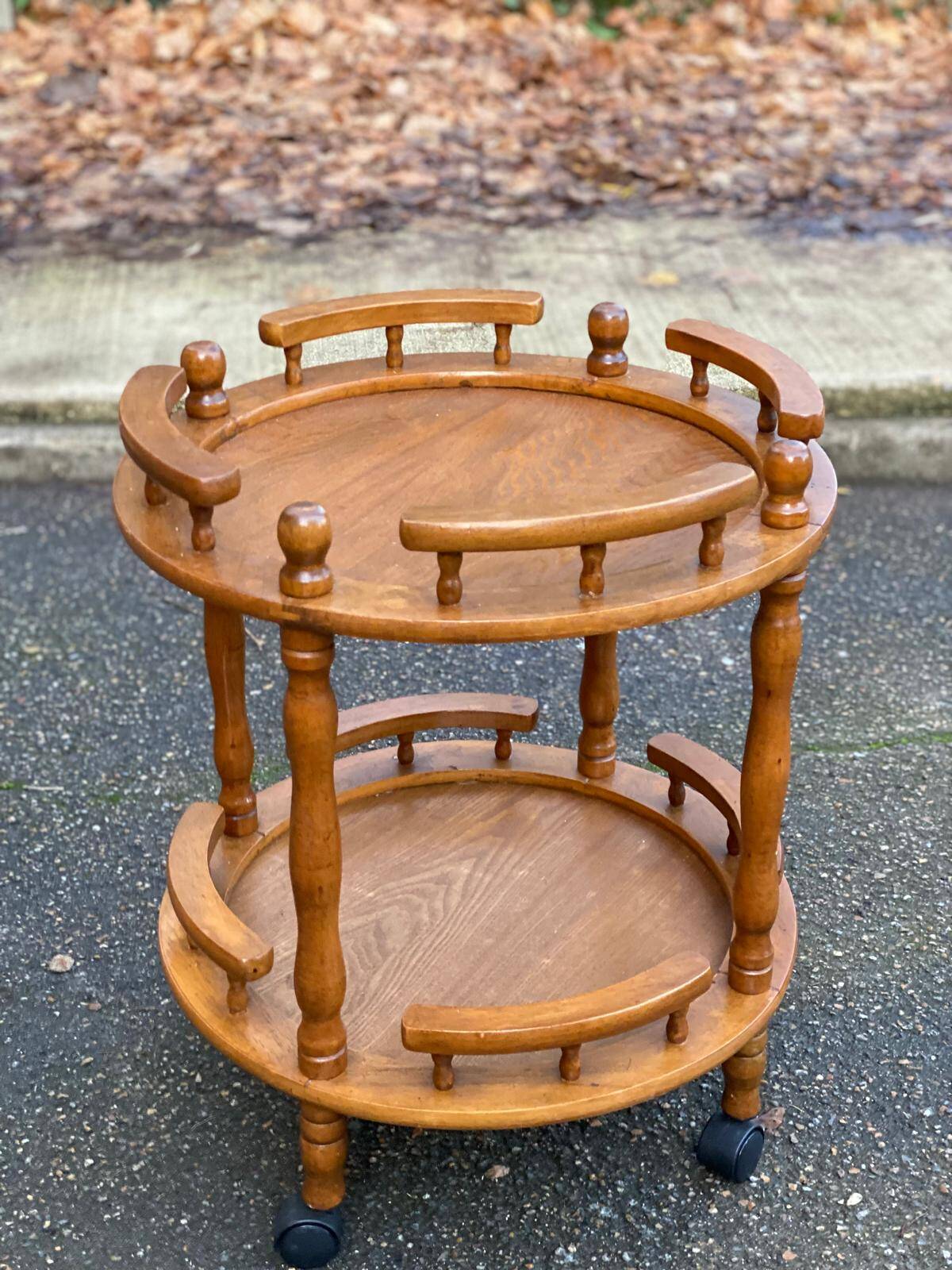Desserte vintage rond en bois massif chariot à bar