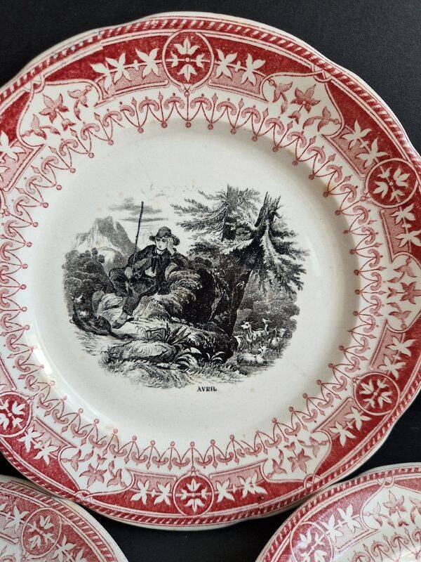 Set of 8 "Month" ceramic talking plates Digoin Sarreguemines