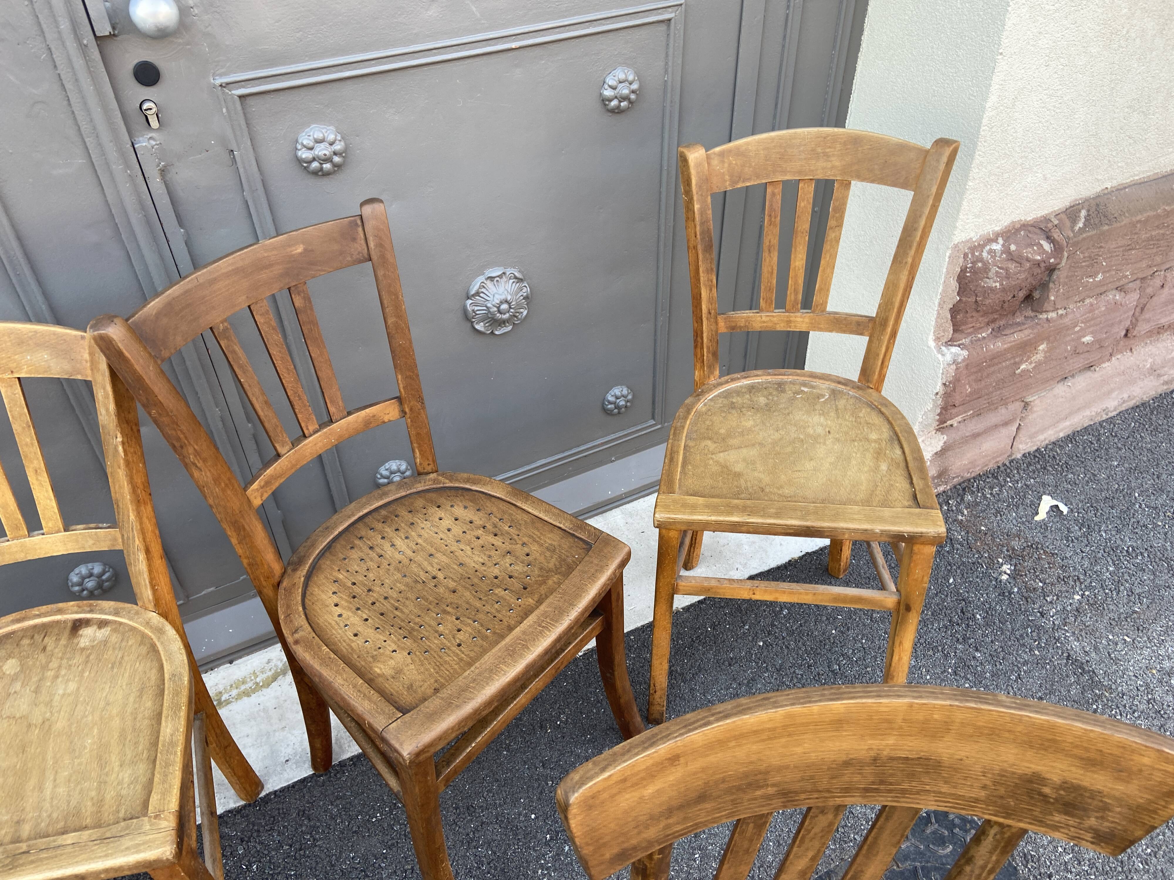 Lot 6 mismatched bistro chairs curved wood
