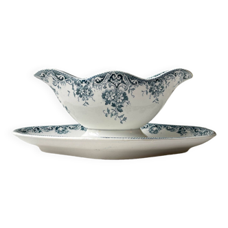 Vintage gravy boat Terre de fer French floral pattern