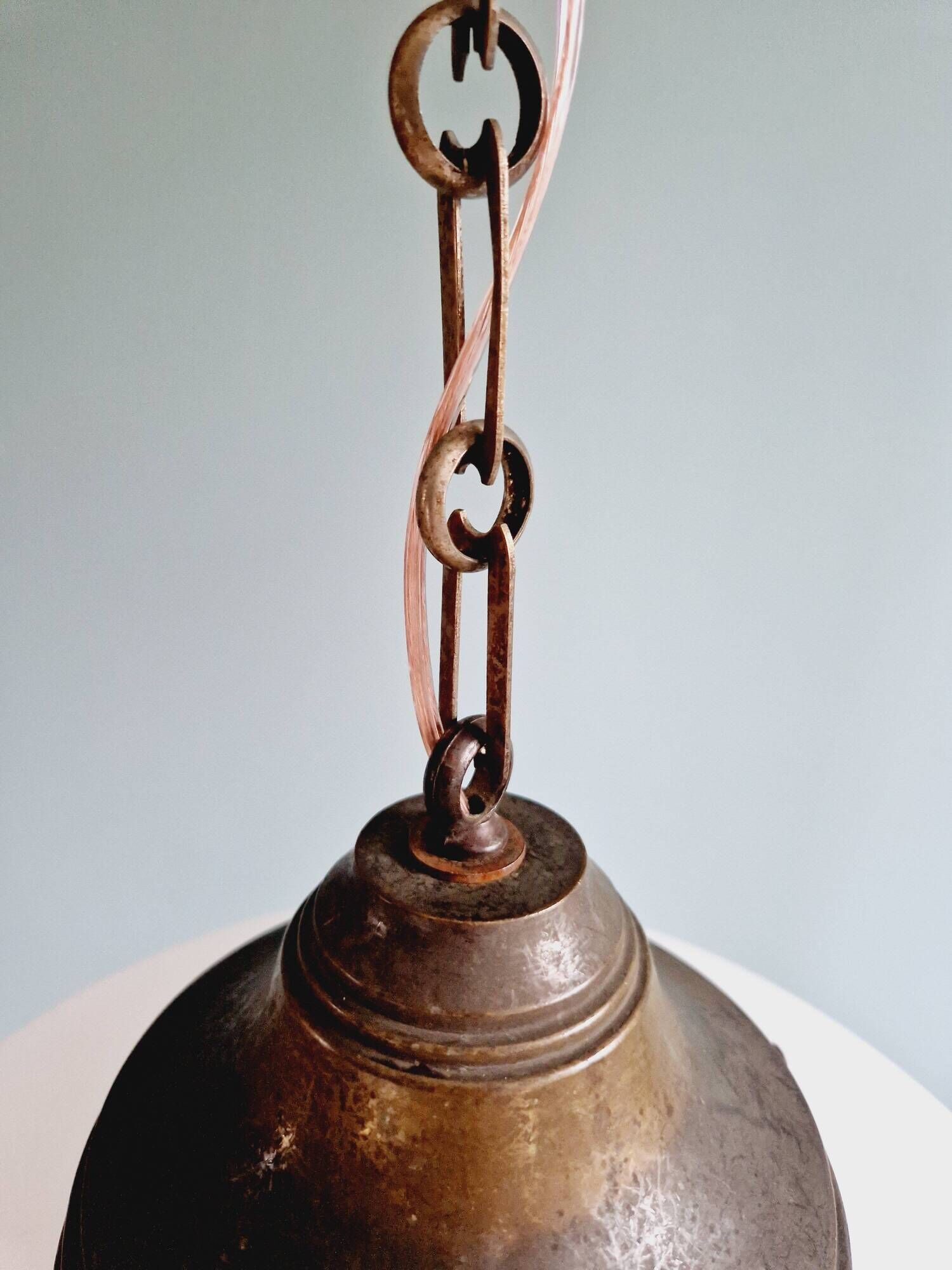 Large Art Deco pendant light in conical white opaline, 1920s-30s