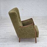 1960s, Danish armchair, original green furniture velour, ash wood