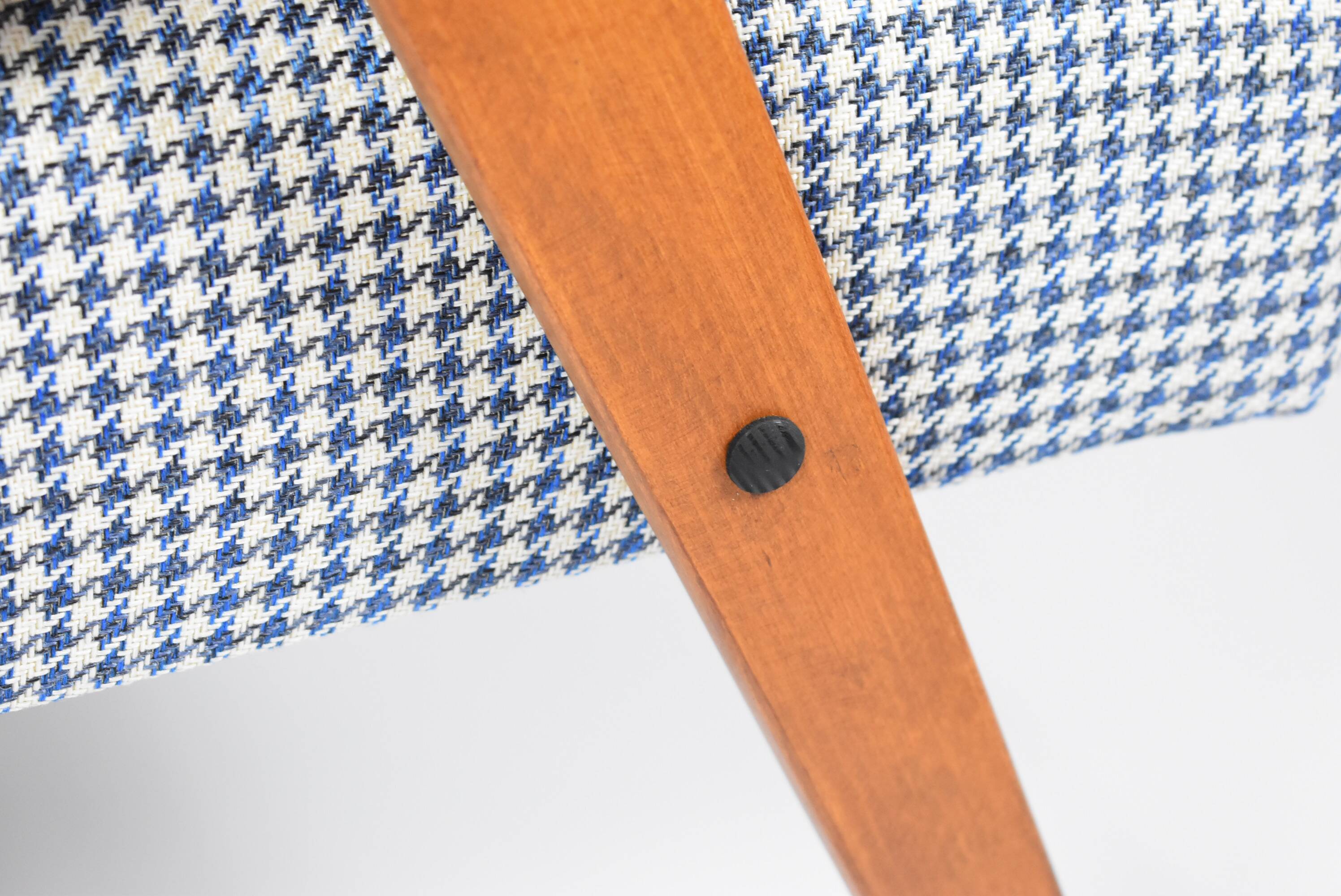 Original armchair compas, pied de poule, blue velvet, 1960s, restored