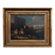 Oil on canvas 18th century scene of animals and shepherd gilded frame