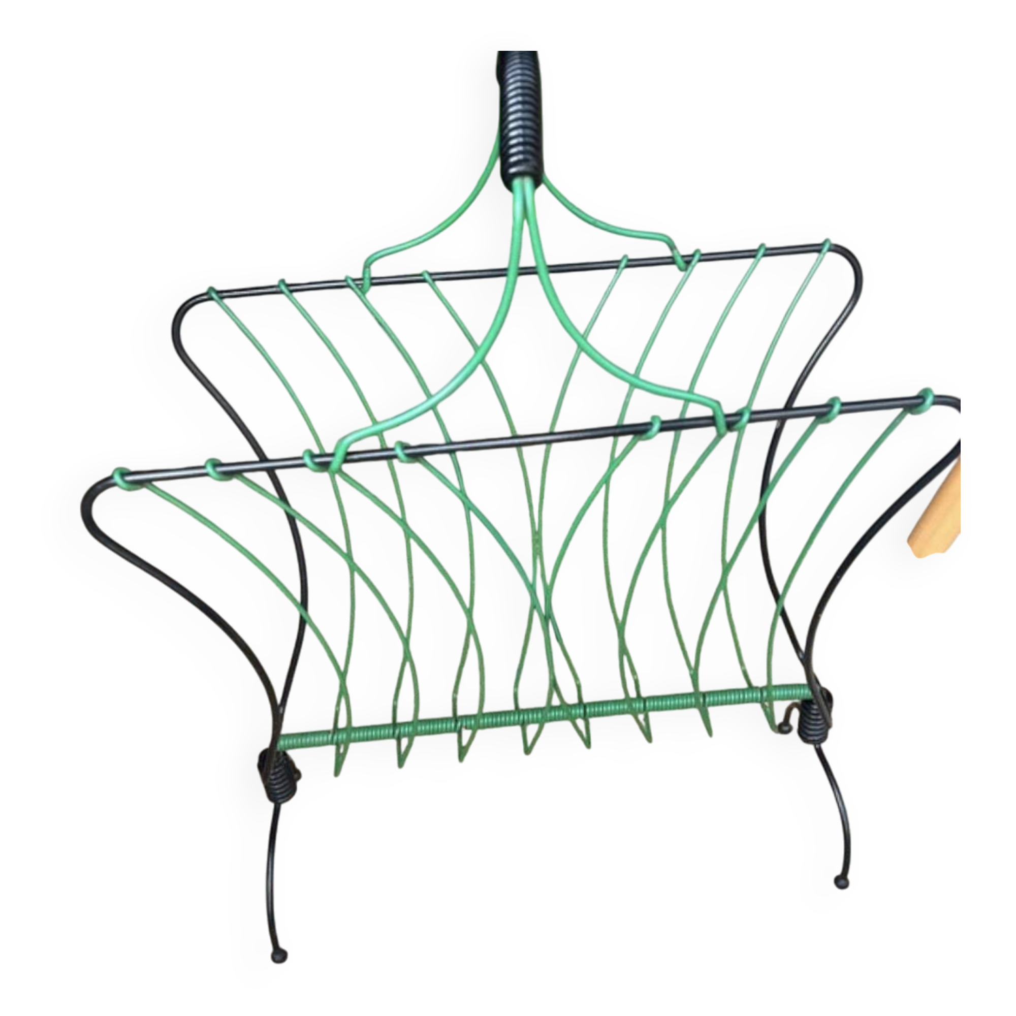 Vintage 50s metal and green wire magazine rack