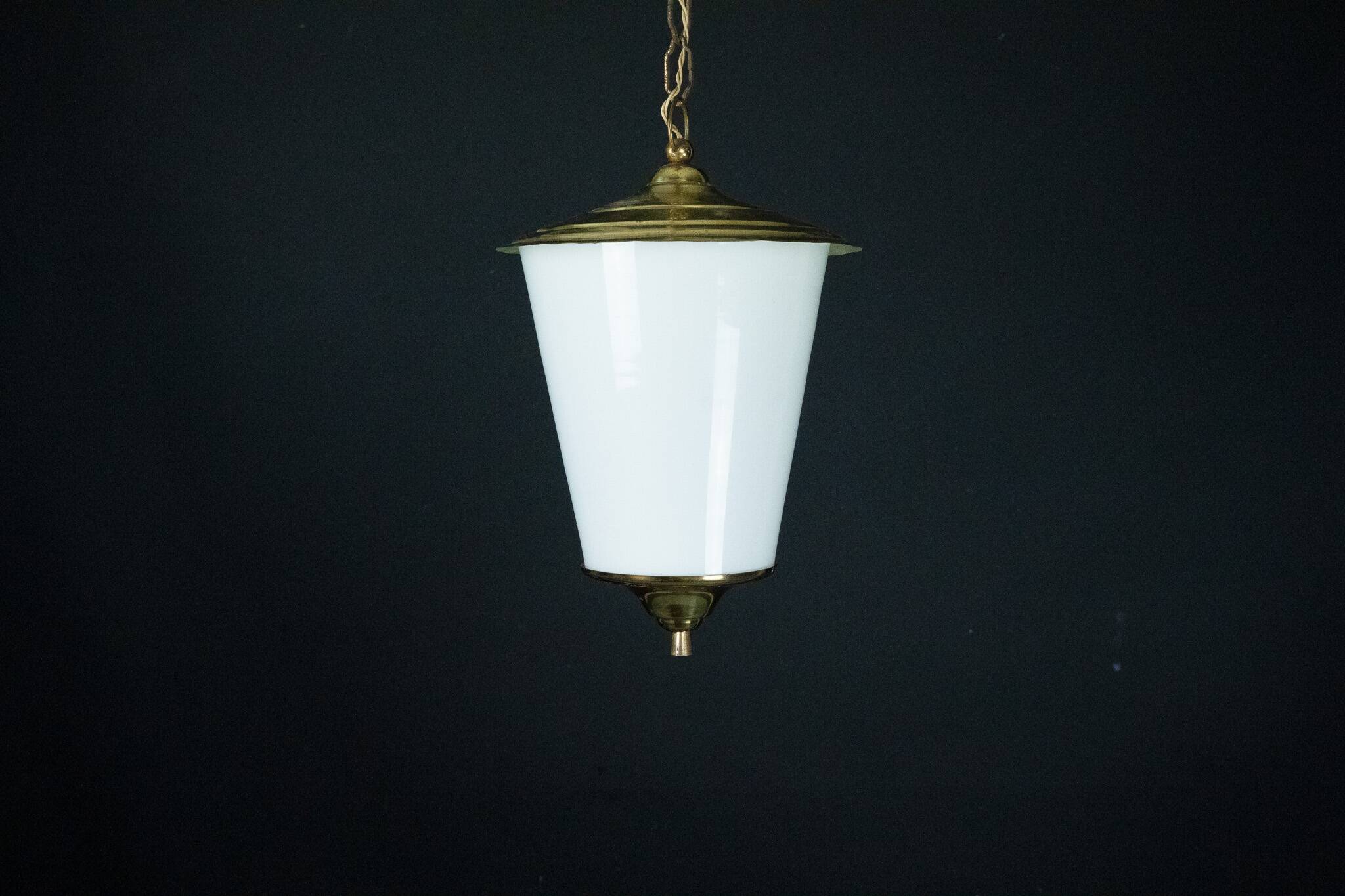 Mid-Century pendant lantern in brass and lattimo Murano glass, Italy, 1950s
