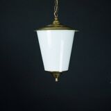 Mid-Century pendant lantern in brass and lattimo Murano glass, Italy, 1950s
