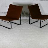 Pair of KEBE drivers, Denmark, circa 1975. Steel and "chocolate" canvas