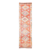 Orange & Green Turkish Vintage Runner Rug, 86x319Cm