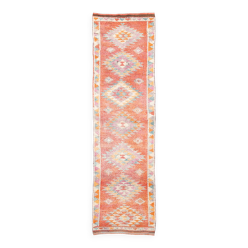 Orange & Green Turkish Vintage Runner Rug, 86x319Cm