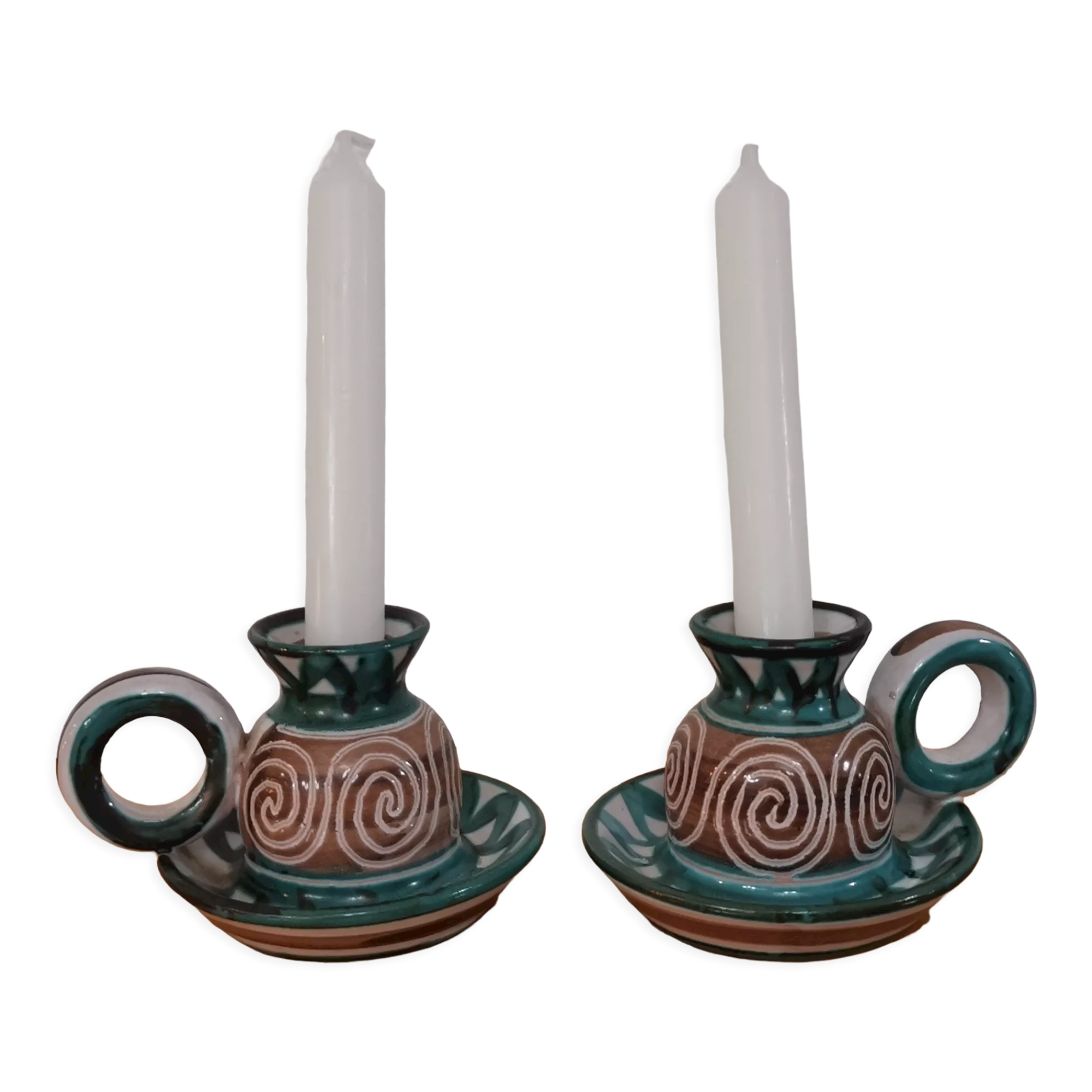 2 Handheld candlesticks design ceramic Robert Picault