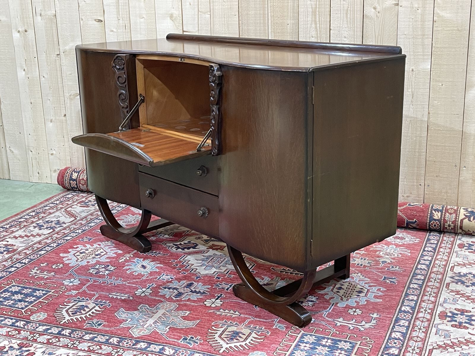 English art deco oak bar