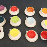 Former tea service in multicolored ceramics signed