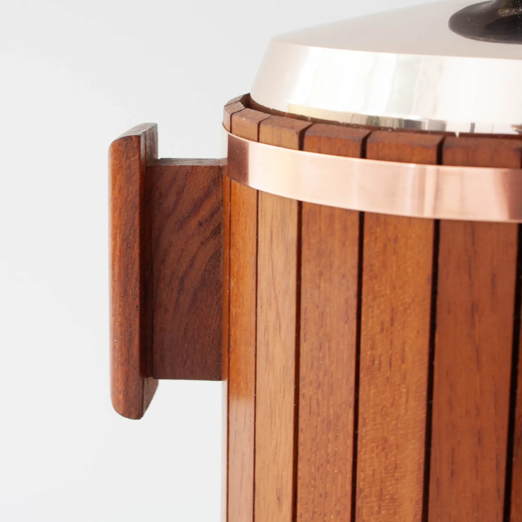 Vintage Danish Wood Ice Bucket with Copper Details, 1960's