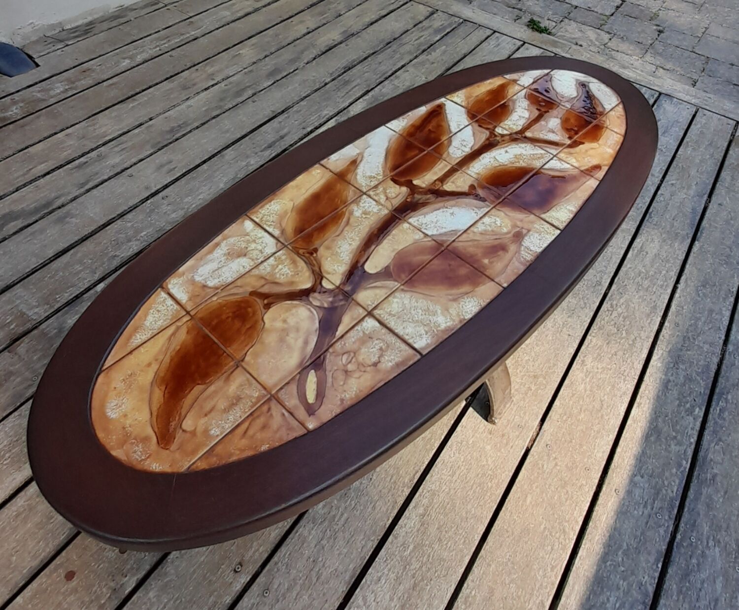 Wood ceramic and metal coffee table by Dan Vallauris 1960