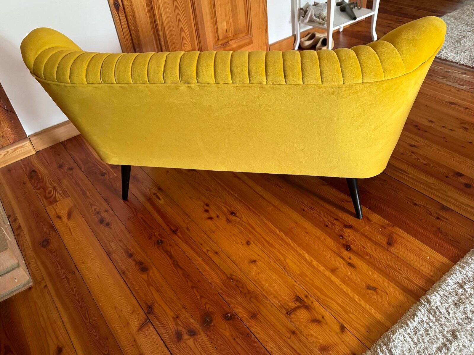 Mid-century Scandinavian yellow velvet canapé, solid beech frame and legs, 1950s.