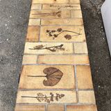 Vintage ceramic coffee table with herbarium decorations by Roger Capron, solid beech base.
