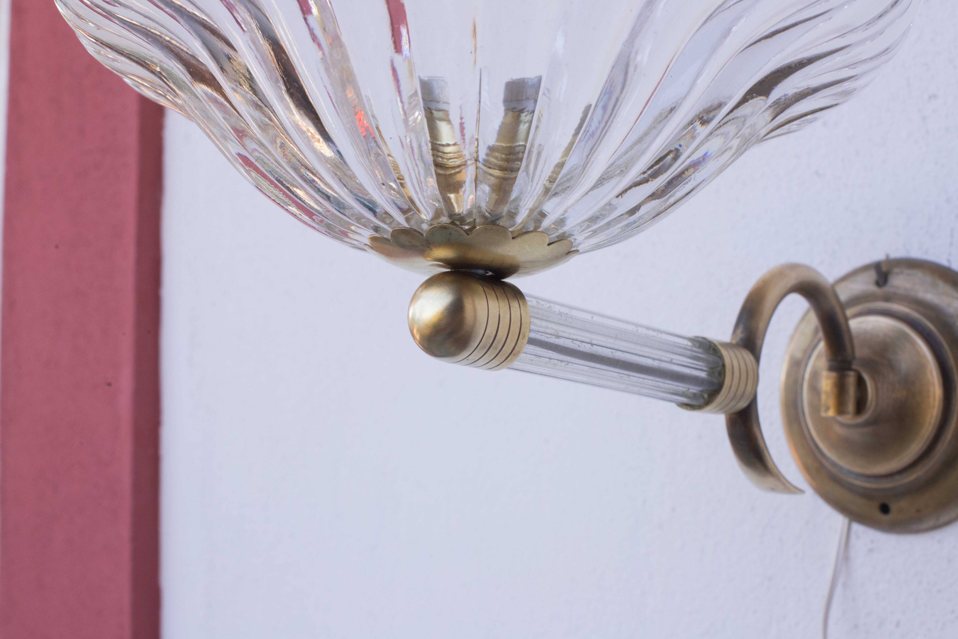 Set of 2 Wall Light Sconces by Barovier & Toso Glass Murano, Italy, 1950