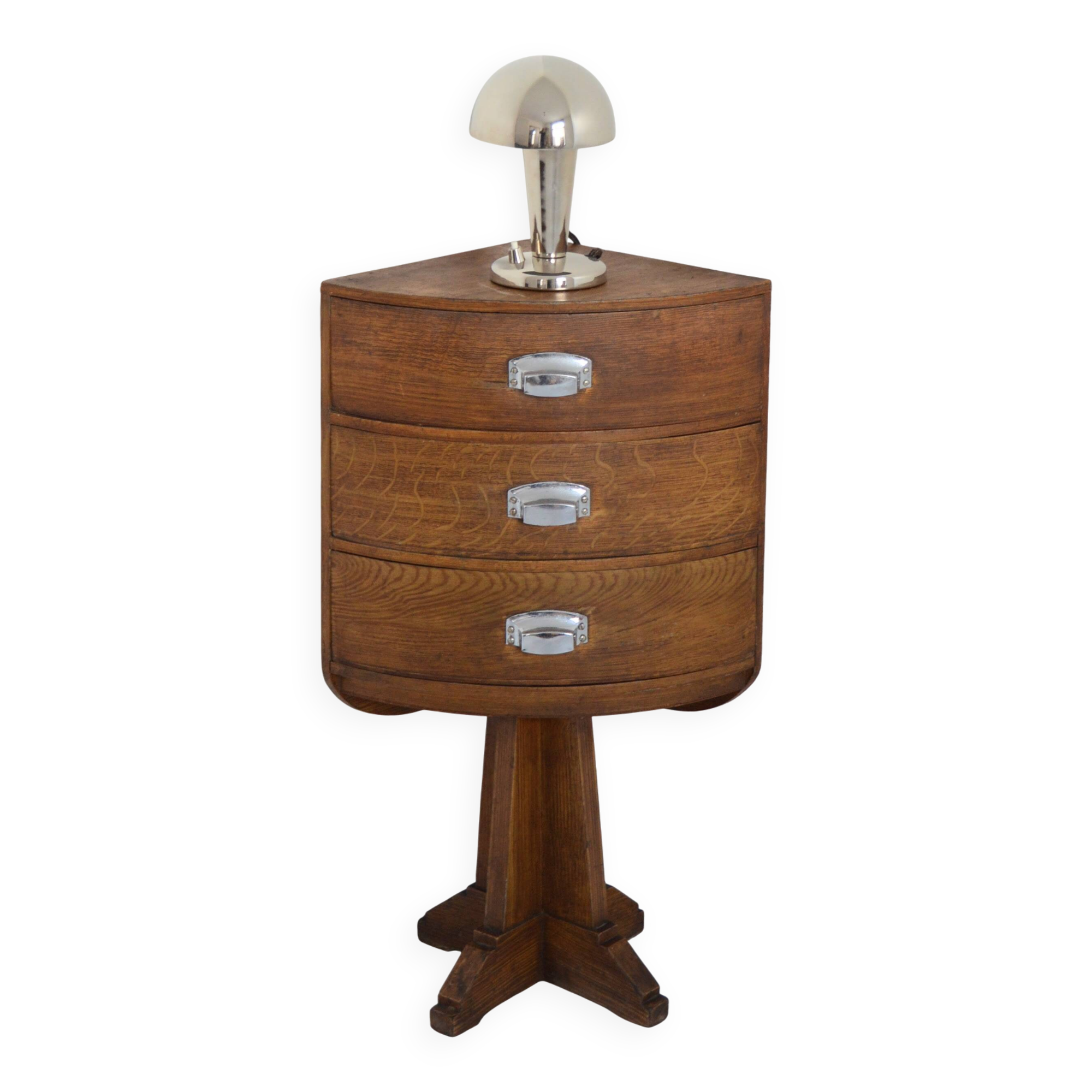 Vintage 1930s Art Deco Corner Bedside Table / Side Table