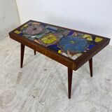 Mid-Century Modern Asymmetrical Glass Mosaic and Teak Side Table, 1950s