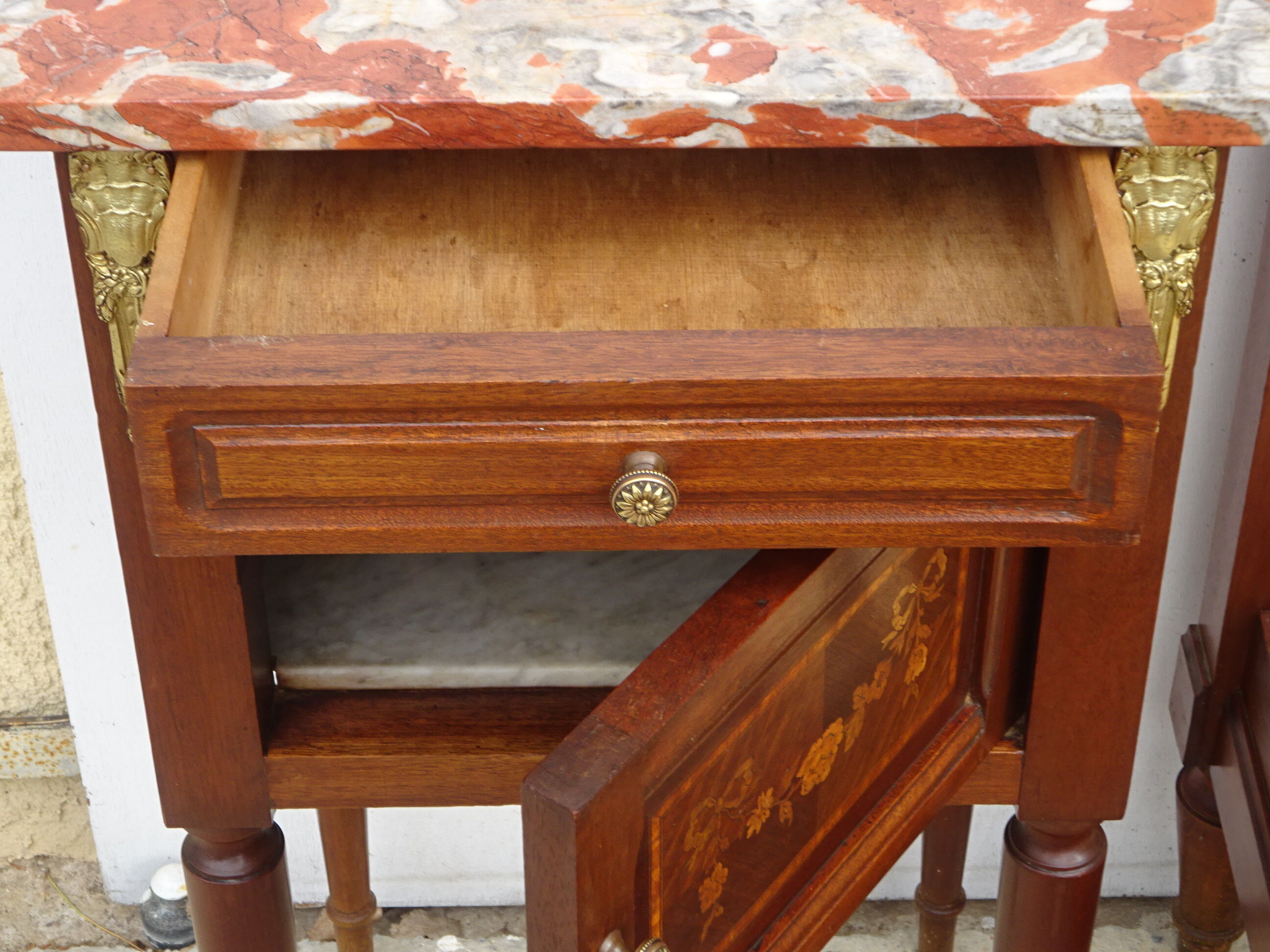 Mahogany bedside, marble incarnate of turquin, late nineteenth century