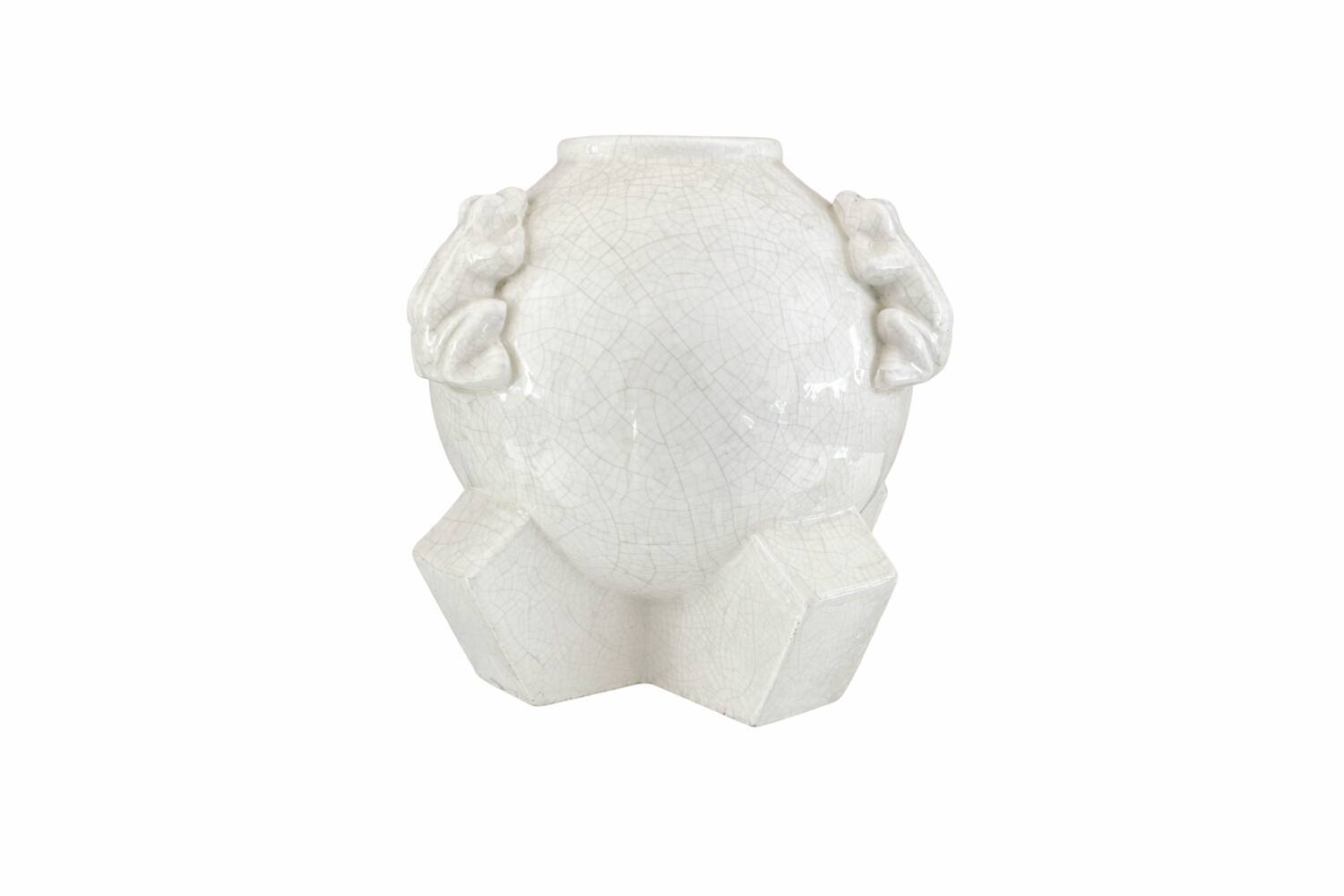 Sculptural vase in white glazed ceramic with a crackled decoration