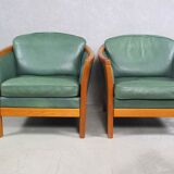 Fauteuils en cuir vert vintage des années 1970