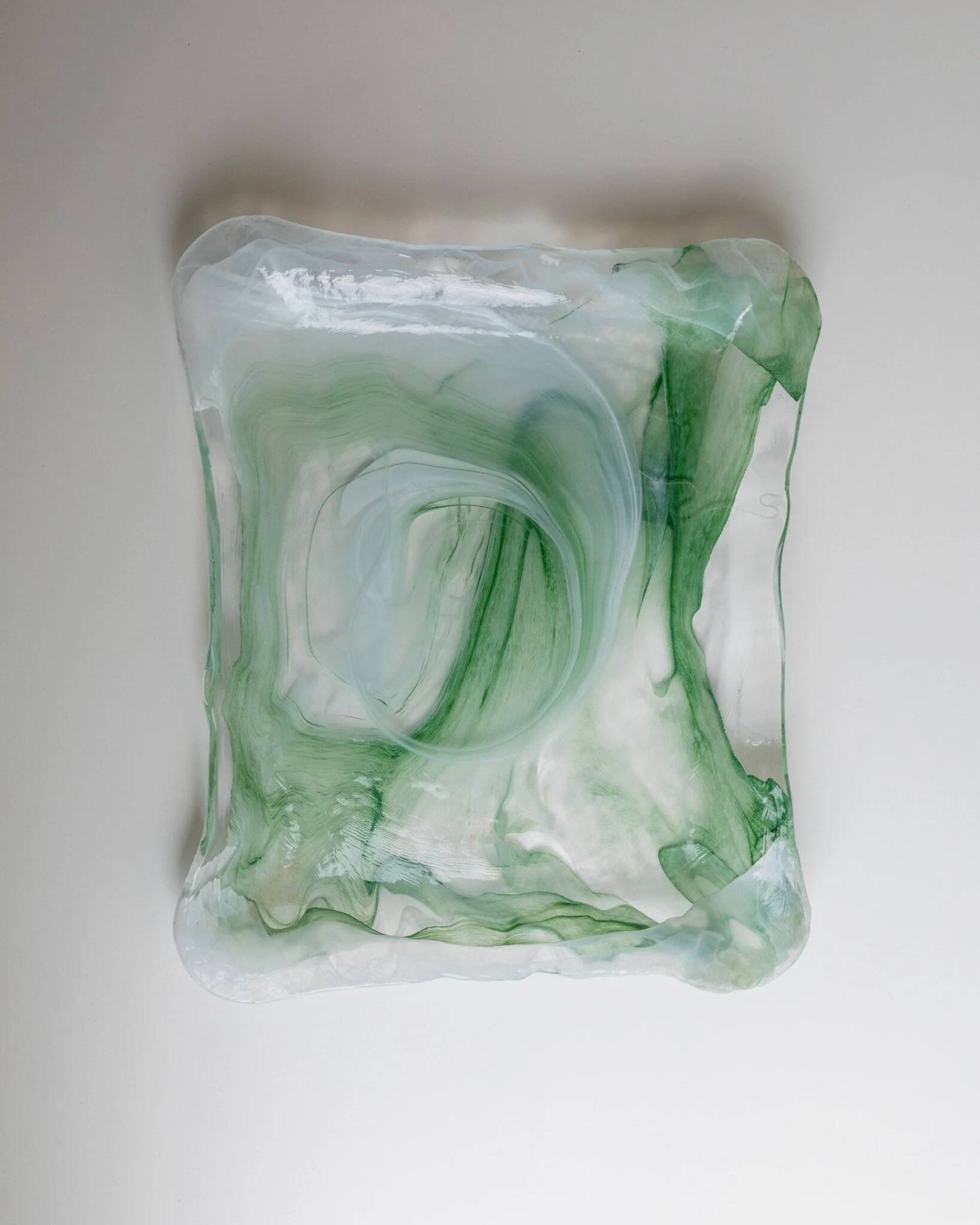 Vintage Murano Glass Tray in Green and White Swirls - Handmade Italian Glass, Mid-Century 1970s
