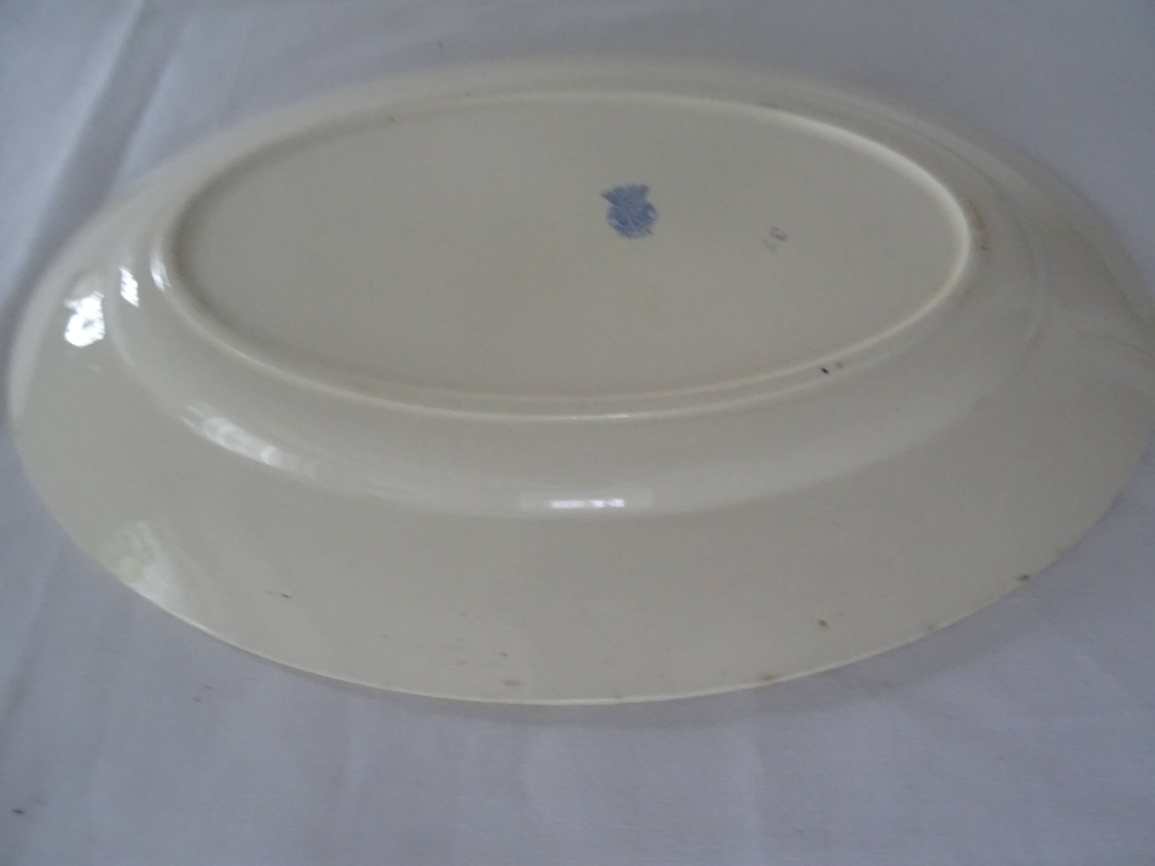 Oval flat earthenware blue flowers 519112 Badonviller