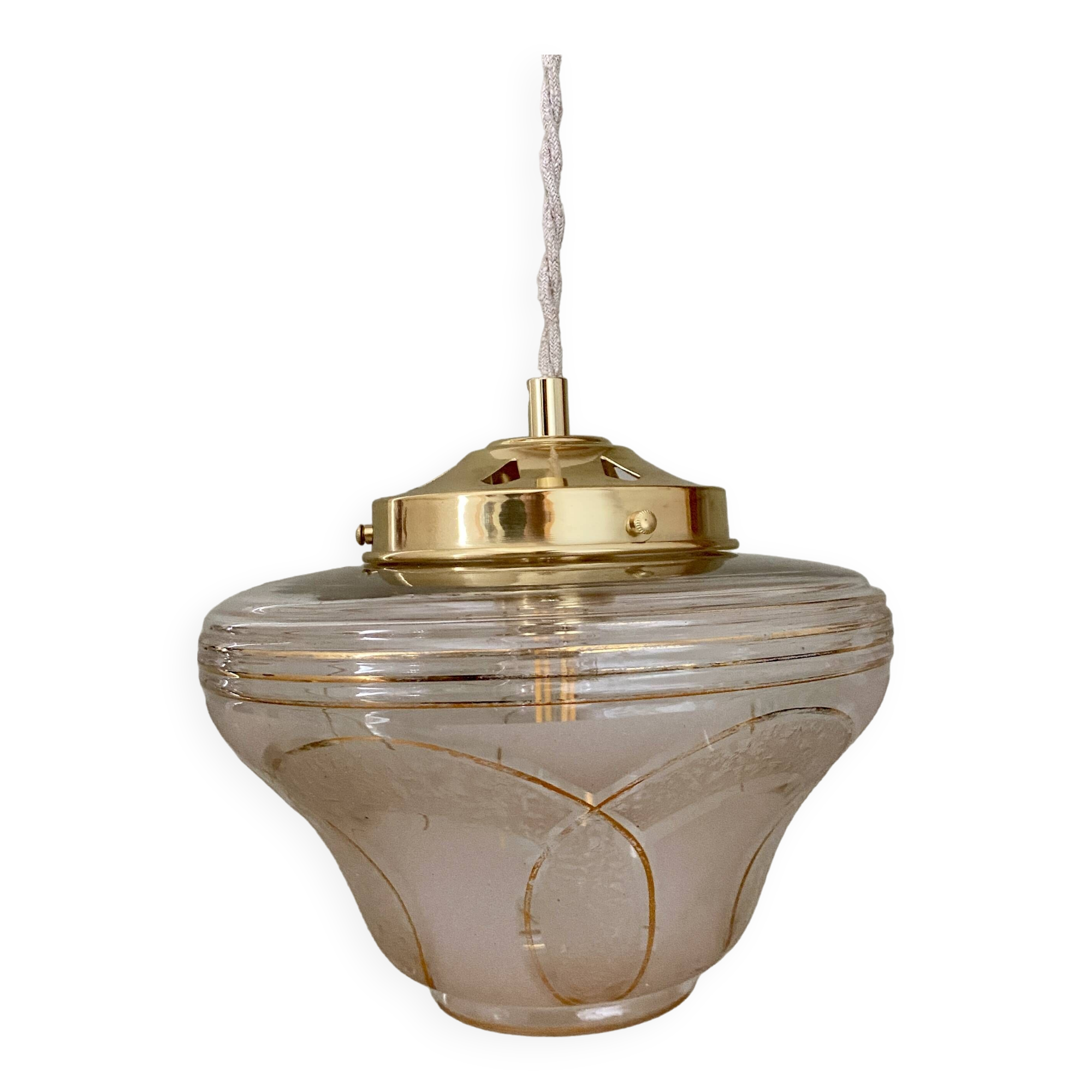 Vintage white and gold art deco globe pendant light