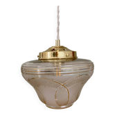 Suspension globe Art Déco blanc et doré