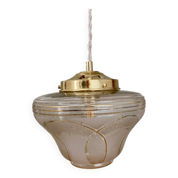 Suspension globe Art Déco blanc et doré