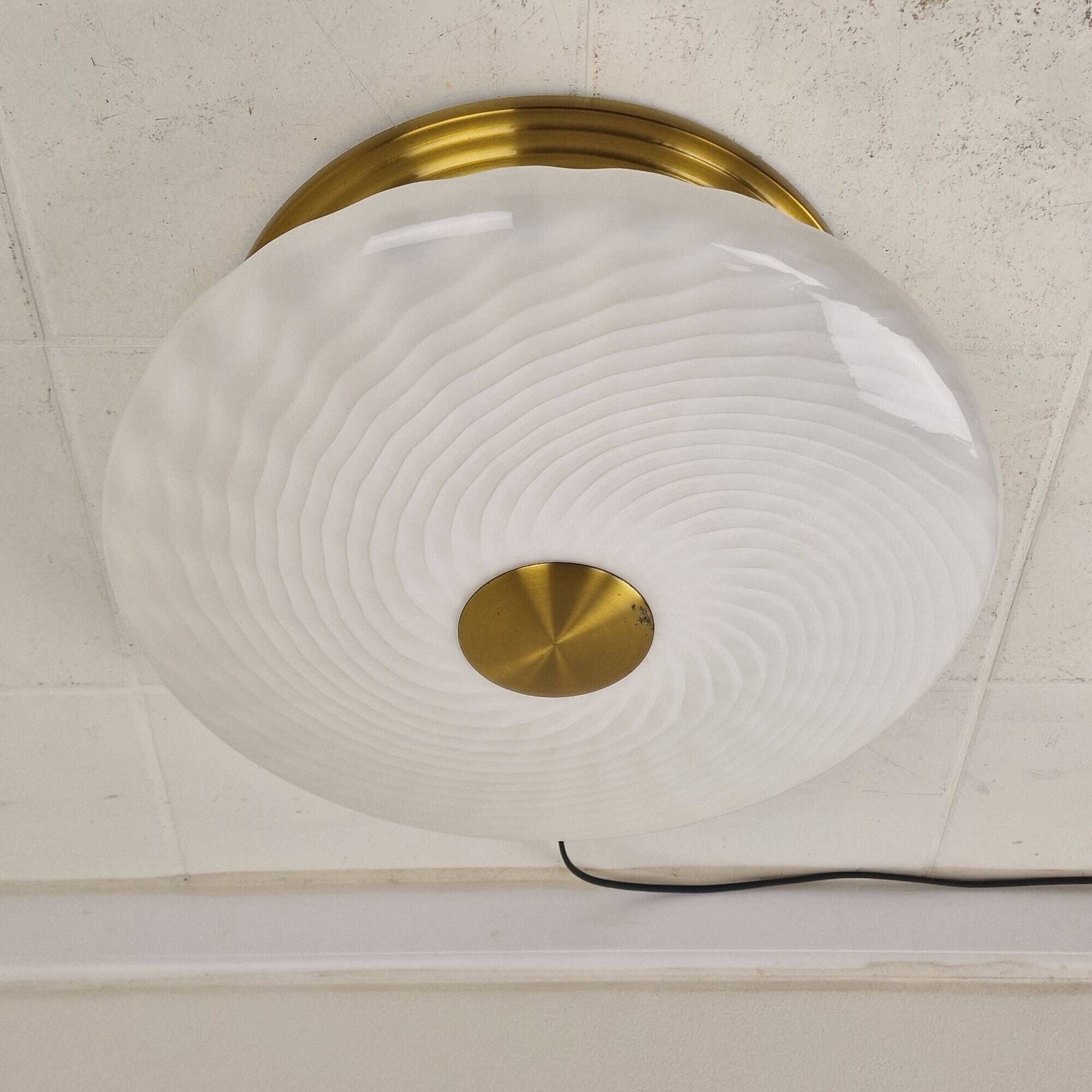 Large Mid-Century Italian Murano Swirl Glass Flush Mount, 1970s