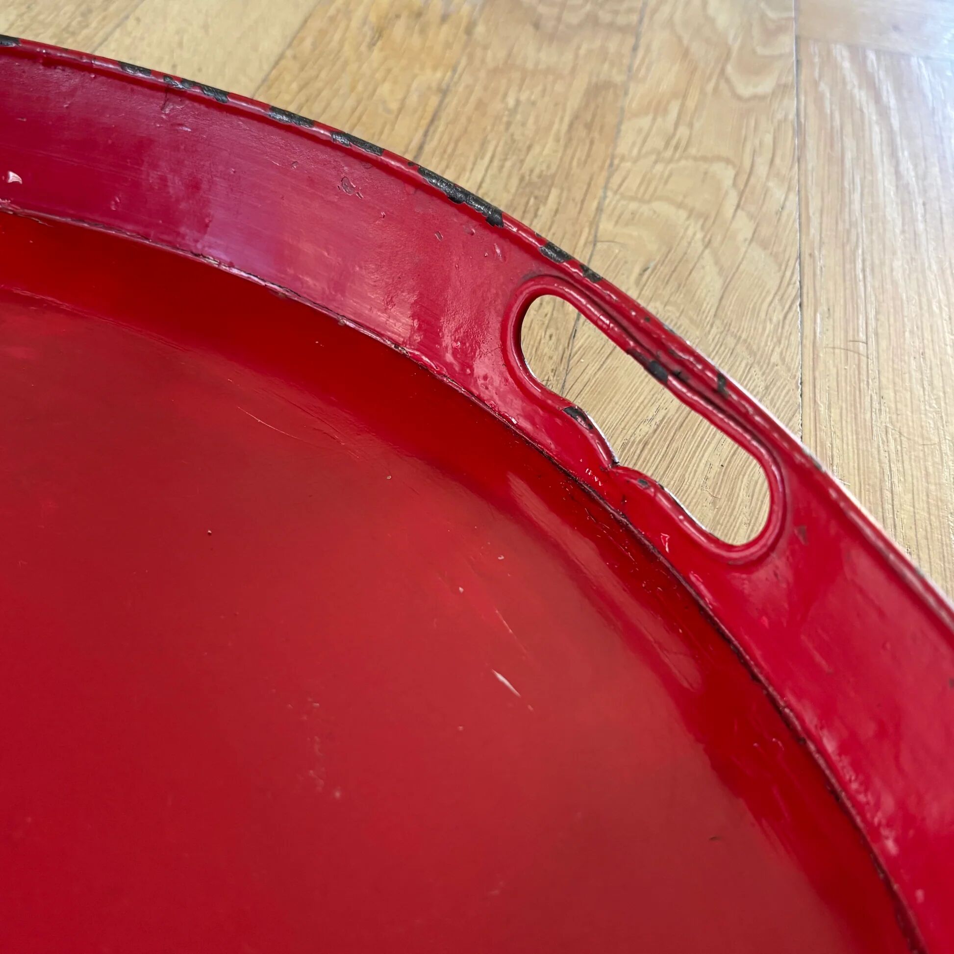 Large antique lacquered metal tray