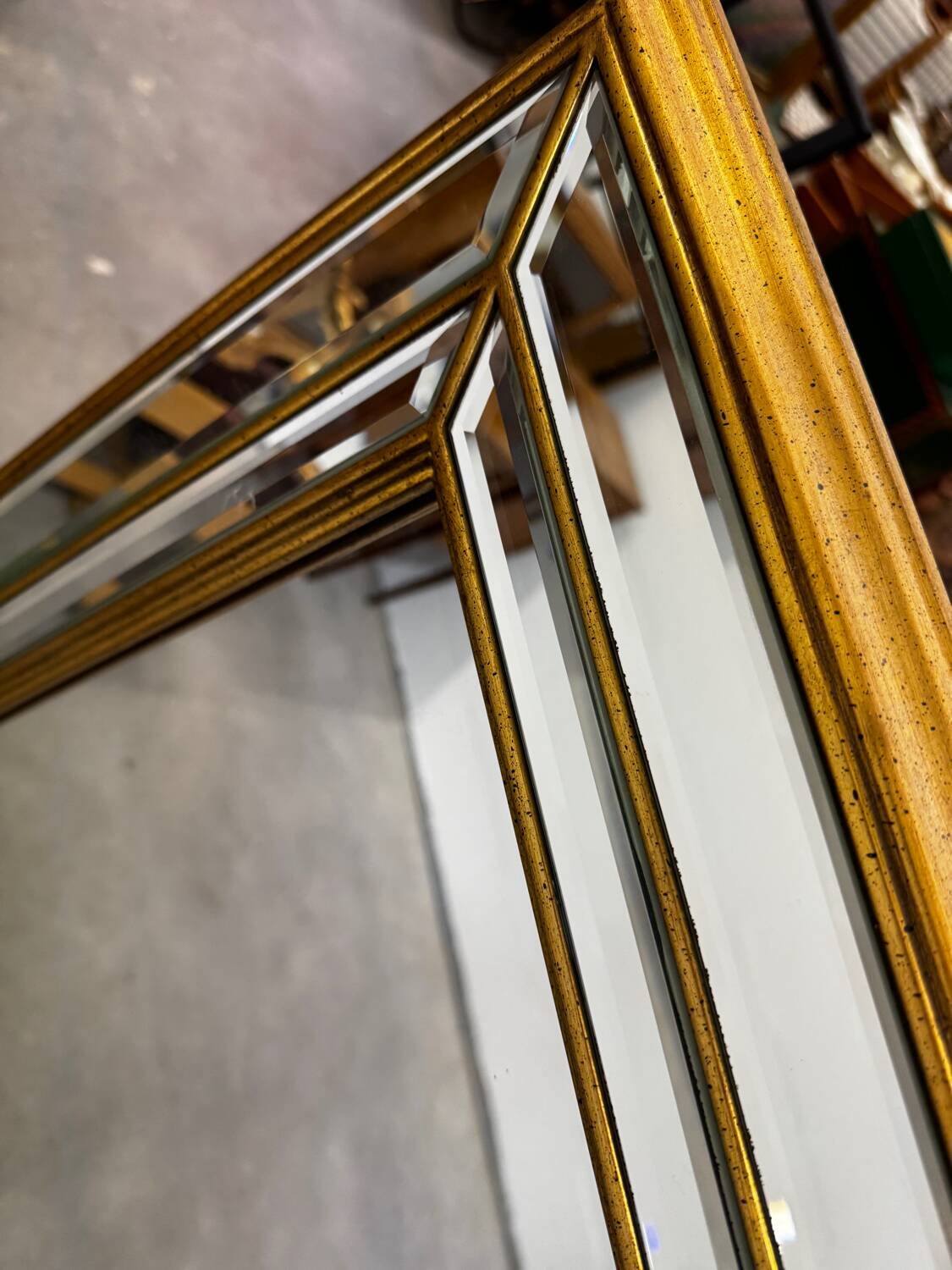 Deknudt Mirror Large Format with Triple Frame in Gold Wood Art Deco