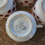 Set of 4 burgundy polka dot coffee cups Digoin Sarreguemines