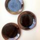 Set of 3 Keraluc dessert/brunch plates in turned stoneware, France 1970.
