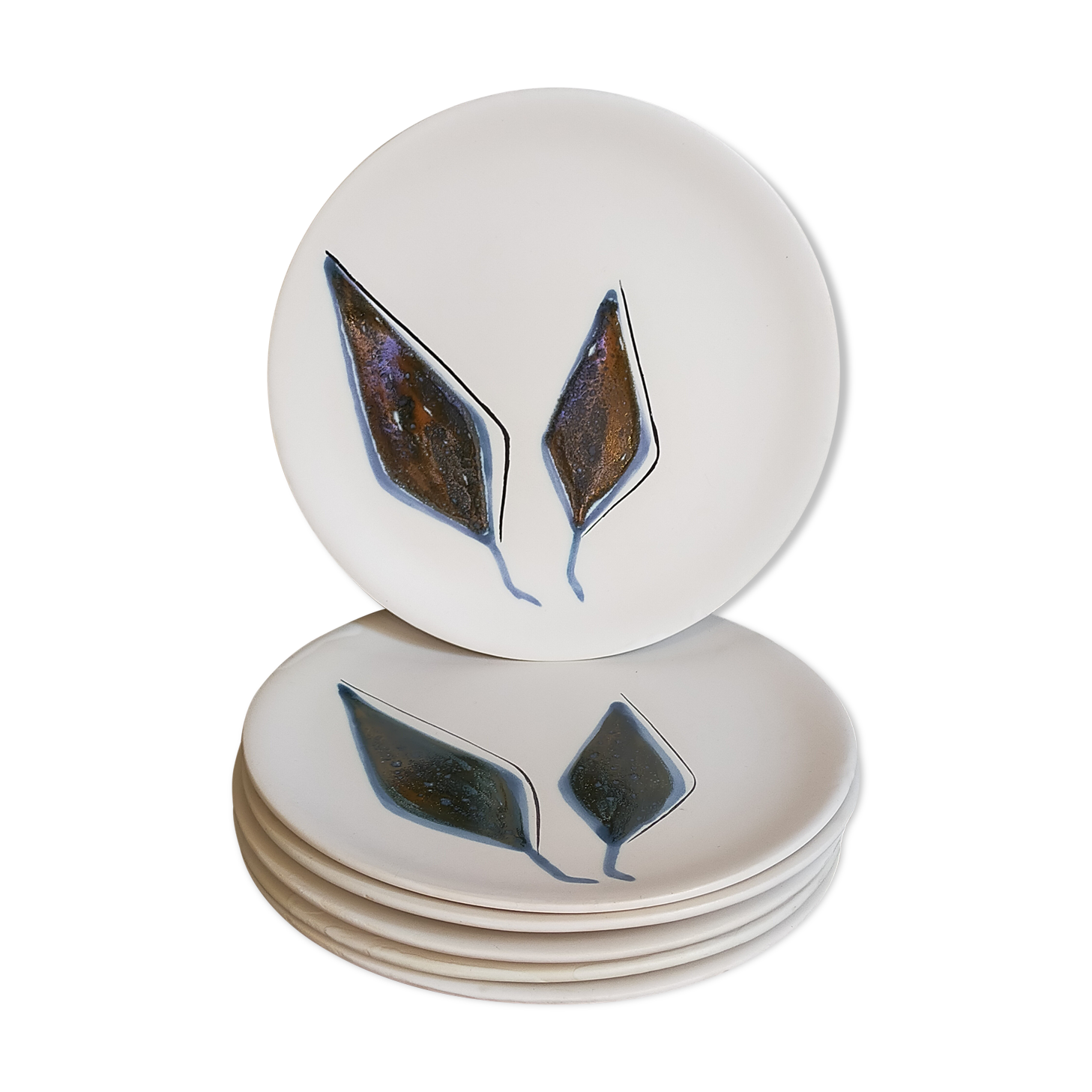 Six ceramic plates with matt enamel 50s