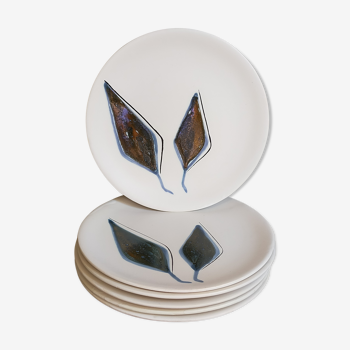 Six ceramic plates with matt enamel 50s